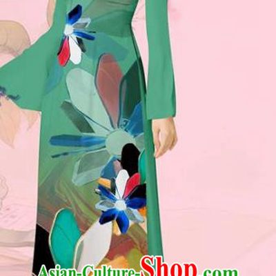 Custom Light Green Cheongsam Vietnamese Long Dress with Pants Vietnam Traditional Women Ao Dai Costume Asian Uniforms