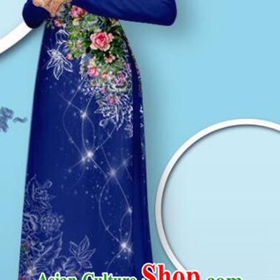 Asian Traditional Vietnamese Cheongsam with Loose Pants Royalblue Ao Dai Dress Fashion Apparel Custom Vietnam Garment