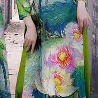 Asian Vietnam Fashion Cheongsam with Loose Pants Traditional Garment Apparel Vietnamese Beauty Olive Green Ao Dai Dress