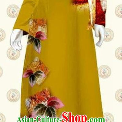 Vietnam Classical Cheongsam Khaki Qipao Dress with Pants Vietnamese Traditional Civilian Women Ao Dai Clothing Oriental Fashion