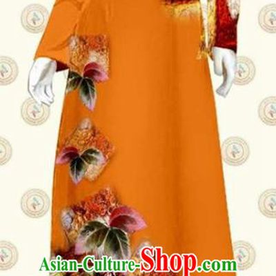 Vietnamese Traditional Civilian Women Ao Dai Clothing Oriental Fashion Qipao Dress with Pants Vietnam Classical Orange Cheongsam