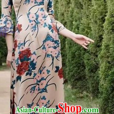 Vietnamese Women Ao Dai Dress Traditional Cheongsam Clothing Vietnam Stage Show Fashion Long Dress with Loose Pants Outfits