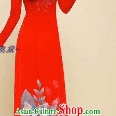 Oriental Beauty Cheongsam with Loose Pants Outfits Vietnamese Women Clothing Traditional Fashion Vietnam Red Ao Dai Qipao Dress
