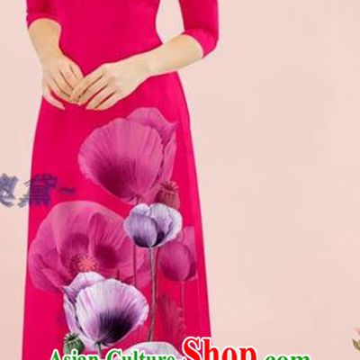 Oriental Rosy Cheongsam Vietnamese Fashion Outfits Classical Qipao with Loose Pants Traditional Ao Dai Dress Vietnam Stage Show Costume