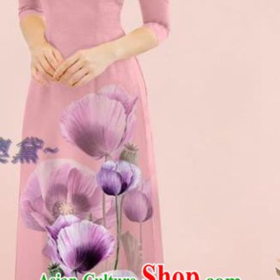 Traditional Oriental Pink Cheongsam Vietnamese Costume Fashion Classical Qipao with Loose Pants Outfits Vietnam Ao Dai Dress