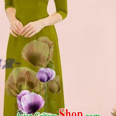 Vietnamese Fashion Olive Green Ao Dai Dress Classical Qipao with Loose Pants Outfits Traditional Oriental Cheongsam Vietnam Costume