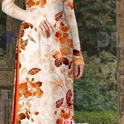 Vietnamese Classical Orange Qipao Dress with Loose Pant Traditional Oriental Fashions Vietnam Cheongsam Ao Dai Clothing