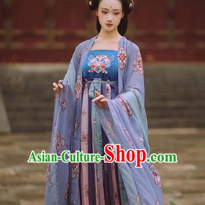 Chinese Tang Dynasty Court Historical Costume Traditional Ancient Imperial Consort Hanfu Apparel Cape and Dress Complete Set