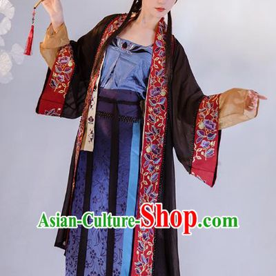 Chinese Song Dynasty Embroidered Historical Costume Traditional Ancient Hanfu Apparel BeiZi Top and Skirt for Young Lady