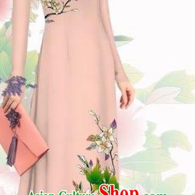 Vietnam Women Traditional Apricot Cheongsam Asian Vietnamese Ao Dai Dress Classical Clothing Custom Qipao with Pants