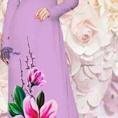 Asian Vietnam Custom Lilac Qipao with Pants Classical Printing Cheongsam Vietnamese Women Traditional Ao Dai Dress Clothing