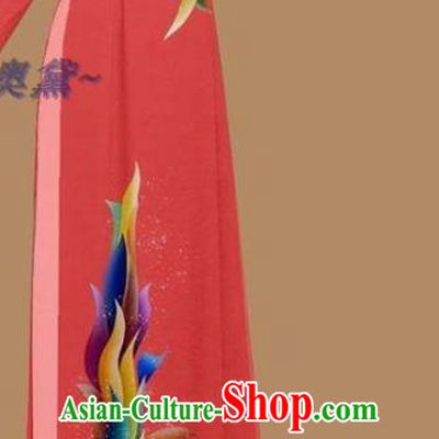Watermelon Red Vietnamese Fashion Vietnam Women Qipao with Pants Traditional Custom Cheongsam Asian Bride Dress Ao Dai Clothing