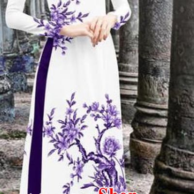 Traditional Vietnamese Ao Dai Qipao Dress with Purple Loose Pants Vietnam Fashion Two Piece Set