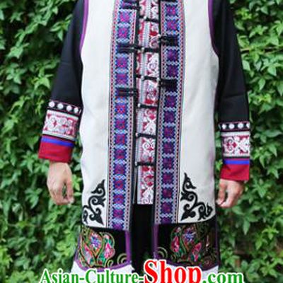 Chinese Bai Nationality Embroidered Long Tassel Vest Quality Ethnic Men Costumes White Flax Waistcoat