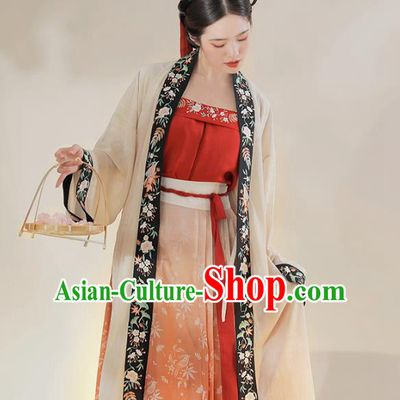 Ancient Chinese Costume Traditional Song Dynasty Embroidered BeiZi Red Top and Skirt Hanfu Dress for Noble Lady