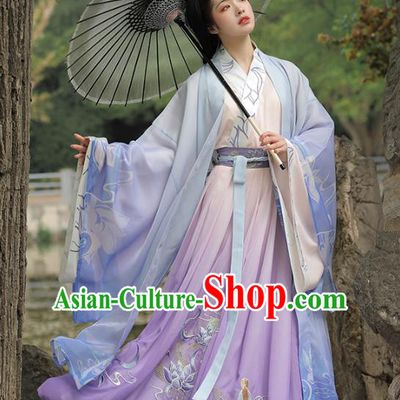Traditional China Han Dynasty Princess Lilac Cape Blouse and Skirt Ancient Beauty Diao Chan Embroidered Hanfu Dresses