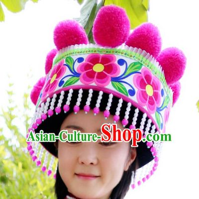 Chinese Ethnic Women Headwear Traditional Yunnan Yi Nationality Embroidered Hat