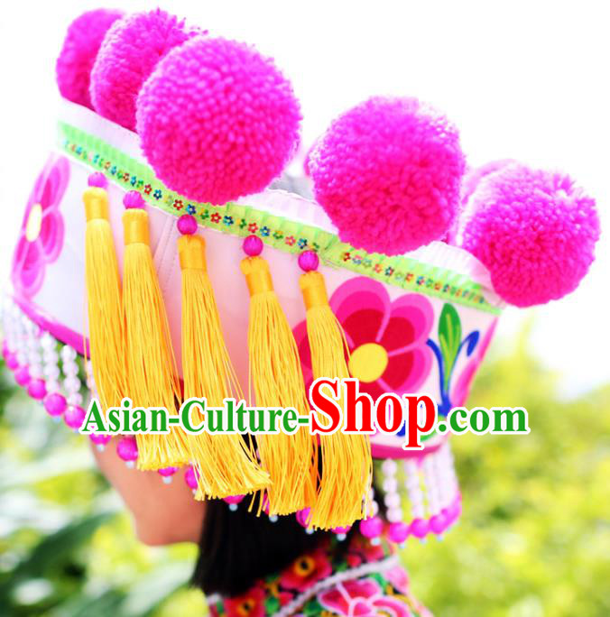 Chinese Ethnic Women Headwear Traditional Yunnan Yi Nationality Embroidered Hat Chinese Ethnic Women Headwear Traditional Yunnan Yi Nationality Embroidered Hat