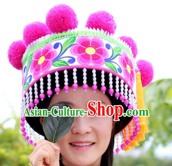 Chinese Ethnic Women Headwear Traditional Yunnan Yi Nationality Embroidered Hat Chinese Ethnic Women Headwear Traditional Yunnan Yi Nationality Embroidered Hat
