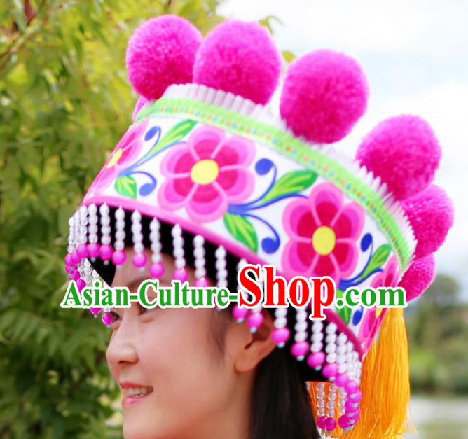 Chinese Ethnic Women Headwear Traditional Yunnan Yi Nationality Embroidered Hat Chinese Ethnic Women Headwear Traditional Yunnan Yi Nationality Embroidered Hat