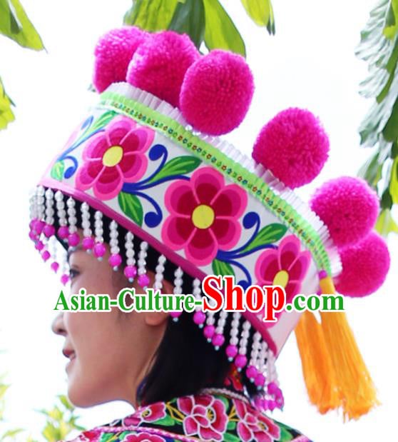 Chinese Ethnic Women Headwear Traditional Yunnan Yi Nationality Embroidered Hat Chinese Ethnic Women Headwear Traditional Yunnan Yi Nationality Embroidered Hat