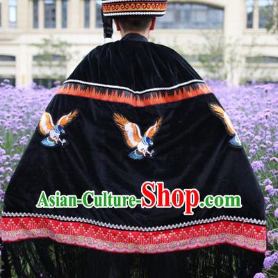 Chinese Yi Nationality Embroidered Eagle Cape Quality Ethnic Costumes Torch Festival Men Cloak