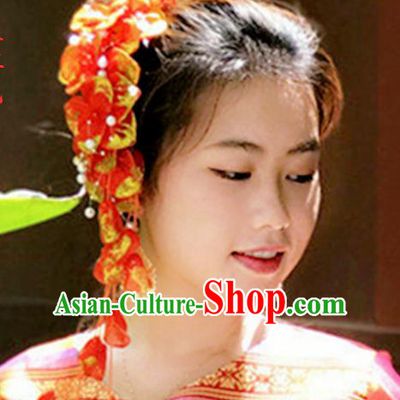 Chinese Traditional Ethnic Hair Accessories Dai Nationality Bride Red Silk Flowers Hair Claw Yunnan Women Tassel Headpiece