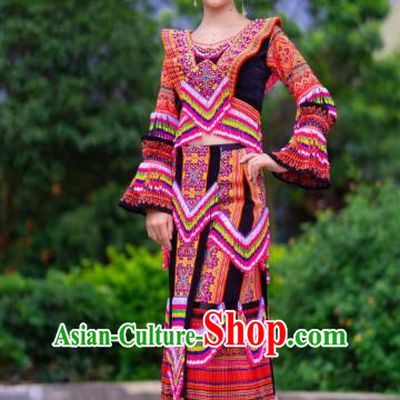 Yunnan Yao Minority Red Blouse and Skirt Top Quality Women Dance Clothing China Ethnic Nationality Costumes with Headdress