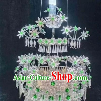 Chinese Miao Ethnic Wedding Phoenix Coronet Traditional Women Folk Dance Headdress Minority Bride Hair Accessories