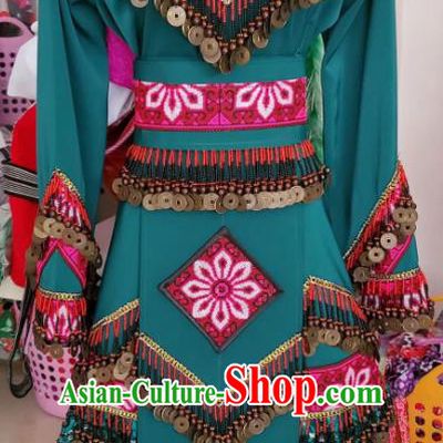 China Folk Dance Green Dress with Hat Guizhou Miao Nationality Fashion Top Quality Ethnic Photography Clothing