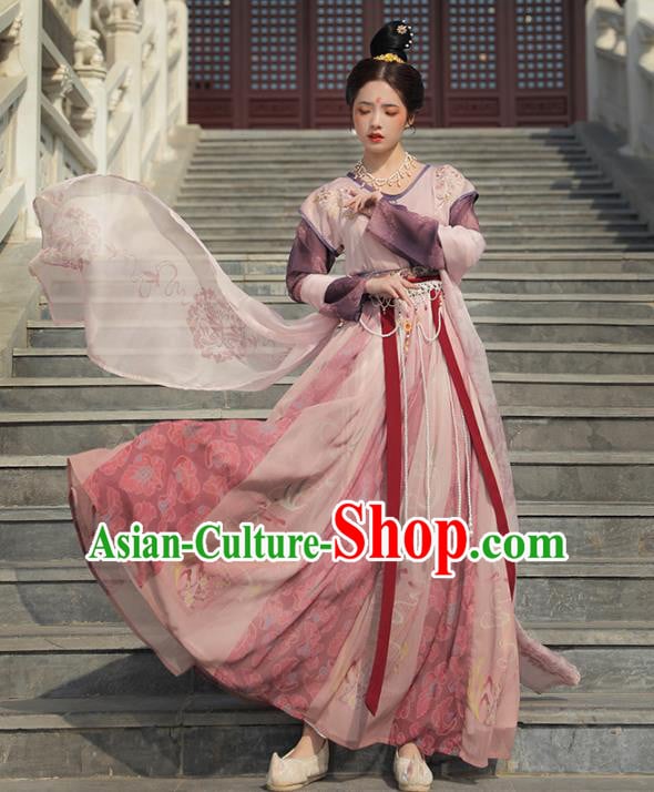 Ancient Chinese Costumes Tang Dynasty Palace Lady Embroidered Top Blouse and Skirt Full Set Ancient Chinese Costumes Tang Dynasty Palace Lady Embroidered Top Blouse and Skirt Full Set