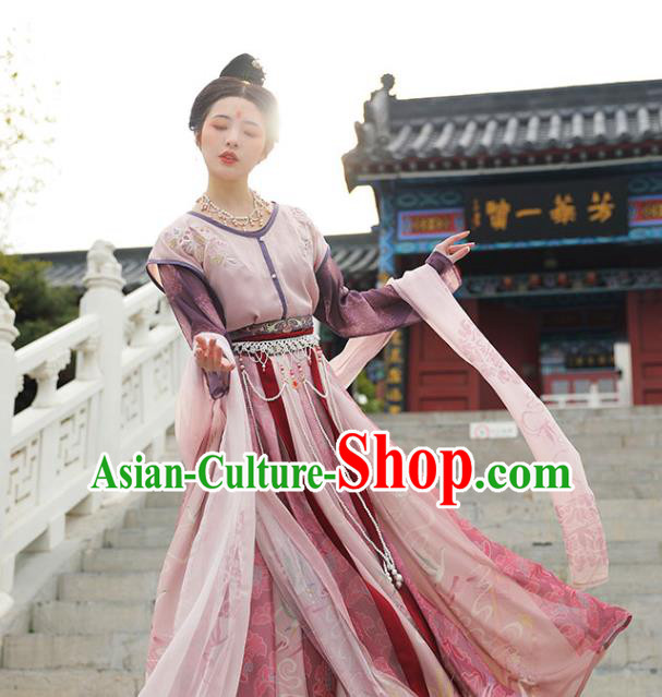 Ancient Chinese Costumes Tang Dynasty Palace Lady Embroidered Top Blouse and Skirt Full Set Ancient Chinese Costumes Tang Dynasty Palace Lady Embroidered Top Blouse and Skirt Full Set