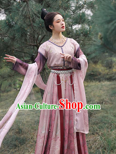 Ancient Chinese Costumes Tang Dynasty Palace Lady Embroidered Top Blouse and Skirt Full Set Ancient Chinese Costumes Tang Dynasty Palace Lady Embroidered Top Blouse and Skirt Full Set