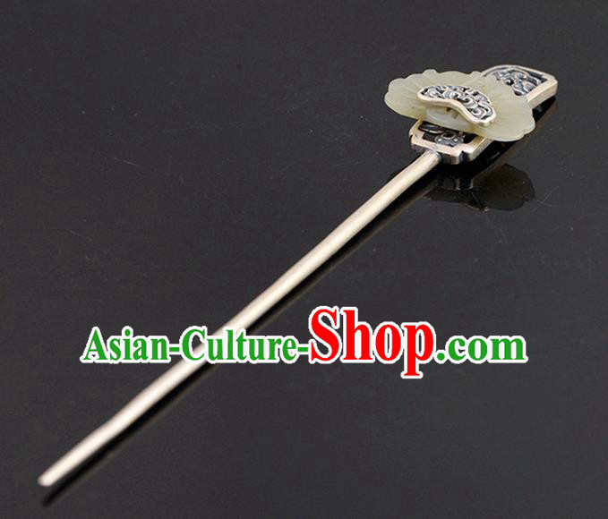 Chinese Ancient Princess Silver Carving Hair Accessories Traditional Cheongsam Jade Hairpin Chinese Ancient Princess Silver Carving Hair Accessories Traditional Cheongsam Jade Hairpin