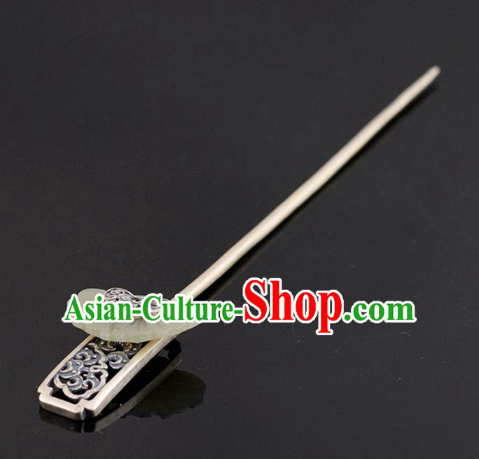 Chinese Ancient Princess Silver Carving Hair Accessories Traditional Cheongsam Jade Hairpin Chinese Ancient Princess Silver Carving Hair Accessories Traditional Cheongsam Jade Hairpin