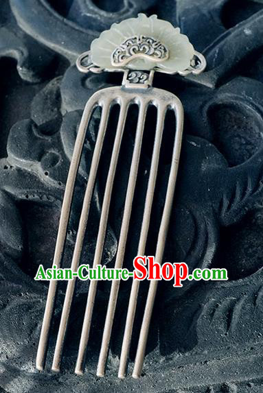Chinese Classical Silver Carving Hair Comb Hair Accessories Traditional Cheongsam Jade Butterfly Hairpin Chinese Classical Silver Carving Hair Comb Hair Accessories Traditional Cheongsam Jade Butterfly Hairpin