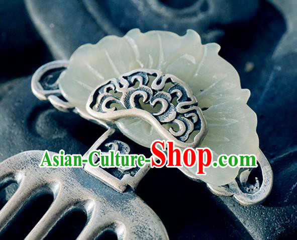 Chinese Classical Silver Carving Hair Comb Hair Accessories Traditional Cheongsam Jade Butterfly Hairpin Chinese Classical Silver Carving Hair Comb Hair Accessories Traditional Cheongsam Jade Butterfly Hairpin