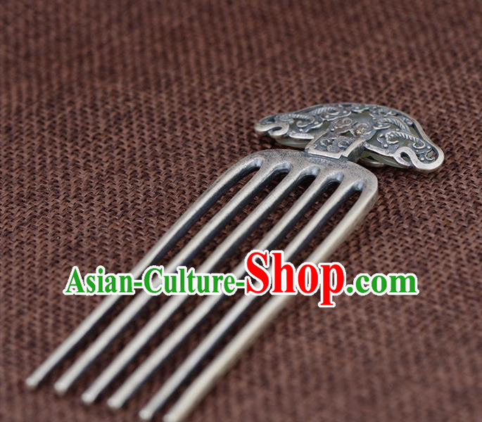 Chinese Classical Silver Carving Hair Comb Hair Accessories Traditional Cheongsam Jade Butterfly Hairpin Chinese Classical Silver Carving Hair Comb Hair Accessories Traditional Cheongsam Jade Butterfly Hairpin