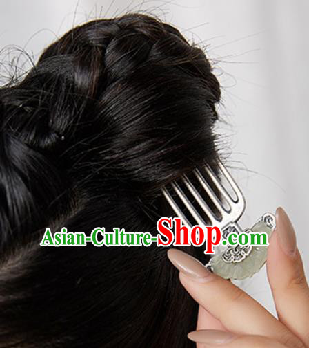 Chinese Classical Silver Carving Hair Comb Hair Accessories Traditional Cheongsam Jade Butterfly Hairpin Chinese Classical Silver Carving Hair Comb Hair Accessories Traditional Cheongsam Jade Butterfly Hairpin