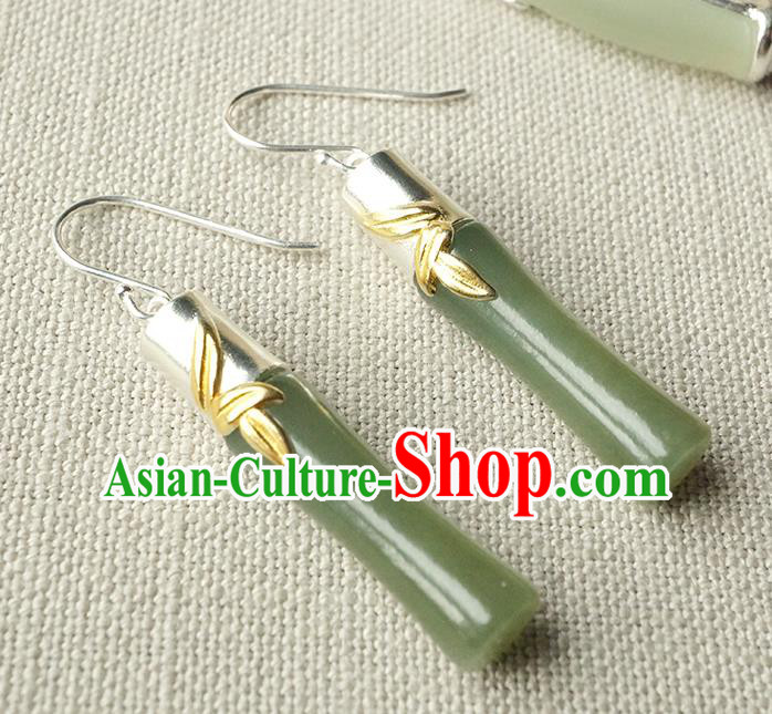 Top Grade Chinese Handmade Jade Bamboo Ear Jewelry Traditional Accessories Classical Cheongsam Earrings Top Grade Chinese Handmade Jade Bamboo Ear Jewelry Traditional Accessories Classical Cheongsam Earrings