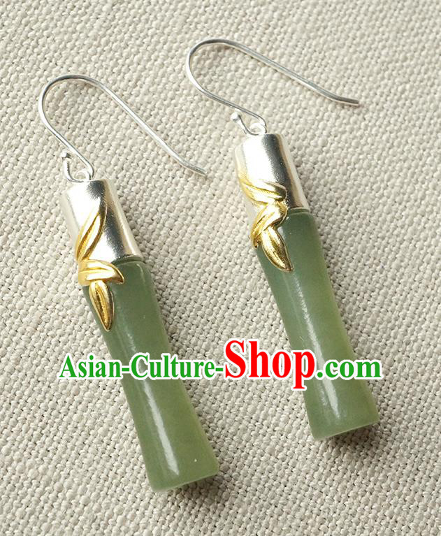 Top Grade Chinese Handmade Jade Bamboo Ear Jewelry Traditional Accessories Classical Cheongsam Earrings Top Grade Chinese Handmade Jade Bamboo Ear Jewelry Traditional Accessories Classical Cheongsam Earrings