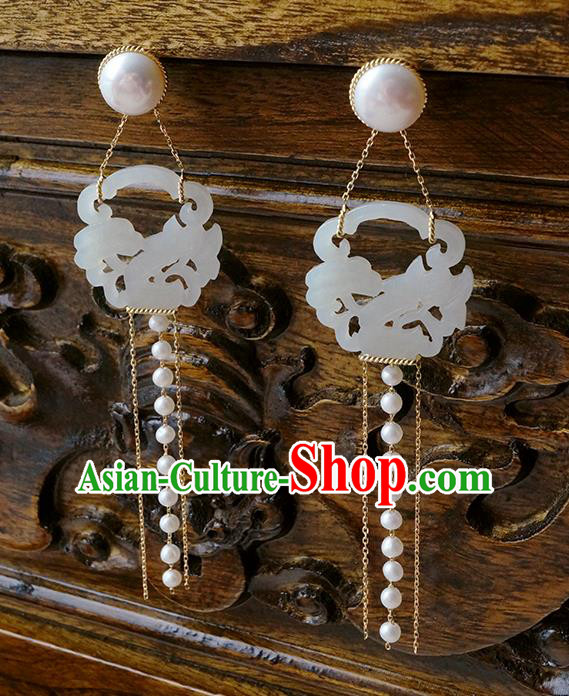 Top Grade Chinese Handmade Pearls Tassel Ear Jewelry Classical Jade Earrings Traditional Accessories Top Grade Chinese Handmade Pearls Tassel Ear Jewelry Classical Jade Earrings Traditional Accessories