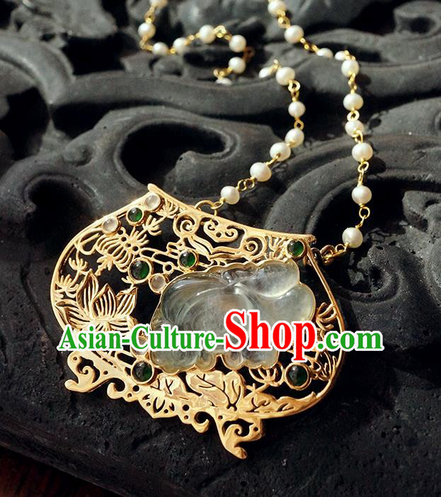 China Classical Qing Dynasty Golden Lotus Brooch Traditional Handmade Court Jade Breastpin China Classical Qing Dynasty Golden Lotus Brooch Traditional Handmade Court Jade Breastpin