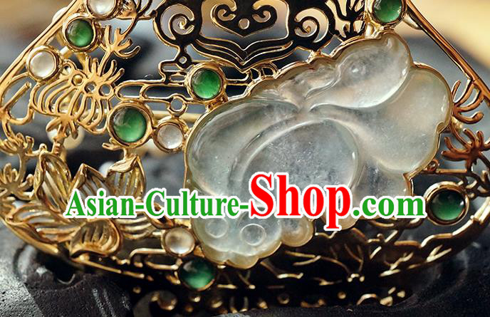 China Classical Qing Dynasty Golden Lotus Brooch Traditional Handmade Court Jade Breastpin China Classical Qing Dynasty Golden Lotus Brooch Traditional Handmade Court Jade Breastpin