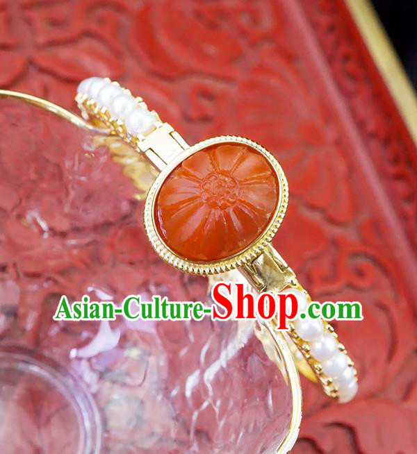 Chinese Traditional Agate Bangle Accessories Ancient Qing Dynasty Court Pearls Bracelet Gems Jewelry Chinese Traditional Agate Bangle Accessories Ancient Qing Dynasty Court Pearls Bracelet Gems Jewelry
