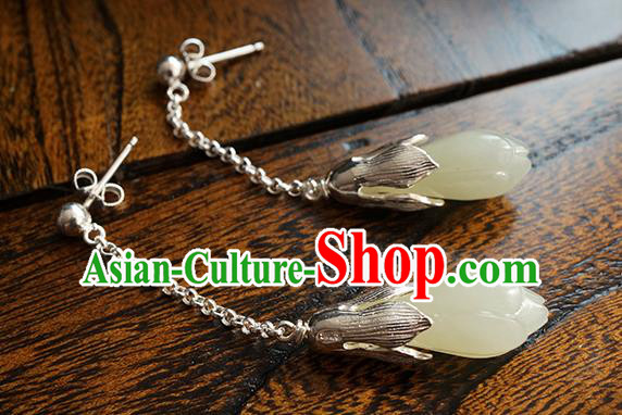 Top Grade Chinese Handmade Silver Ear Jewelry Traditional Accessories Classical Jade Mangnolia Earrings Top Grade Chinese Handmade Silver Ear Jewelry Traditional Accessories Classical Jade Mangnolia Earrings