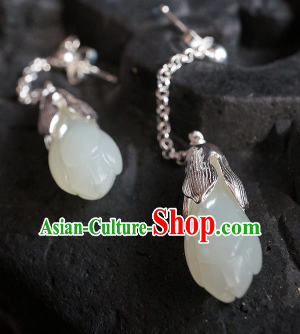 Top Grade Chinese Handmade Silver Ear Jewelry Traditional Accessories Classical Jade Mangnolia Earrings Top Grade Chinese Handmade Silver Ear Jewelry Traditional Accessories Classical Jade Mangnolia Earrings