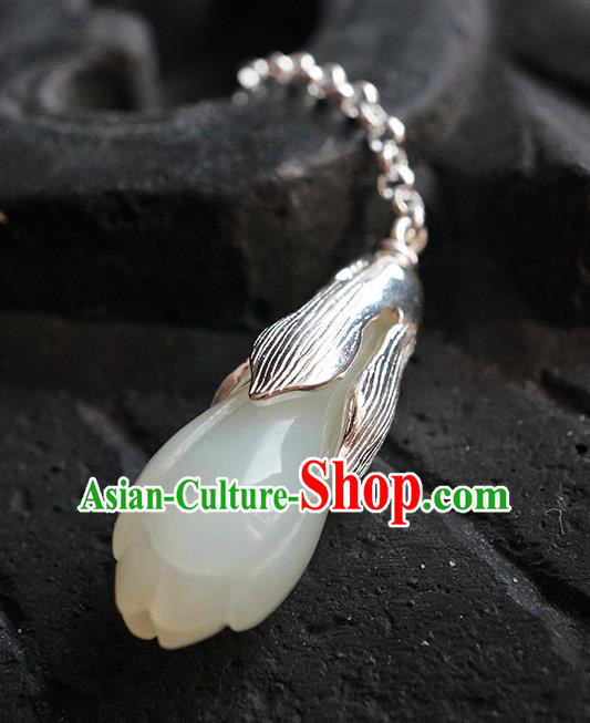 Top Grade Chinese Handmade Silver Ear Jewelry Traditional Accessories Classical Jade Mangnolia Earrings Top Grade Chinese Handmade Silver Ear Jewelry Traditional Accessories Classical Jade Mangnolia Earrings