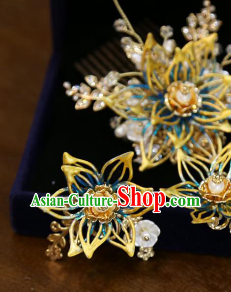 Chinese Classical Hairpins Hair Accessories Traditional Wedding Flowers Hair Combs Full Set Chinese Classical Hairpins Hair Accessories Traditional Wedding Flowers Hair Combs Full Set