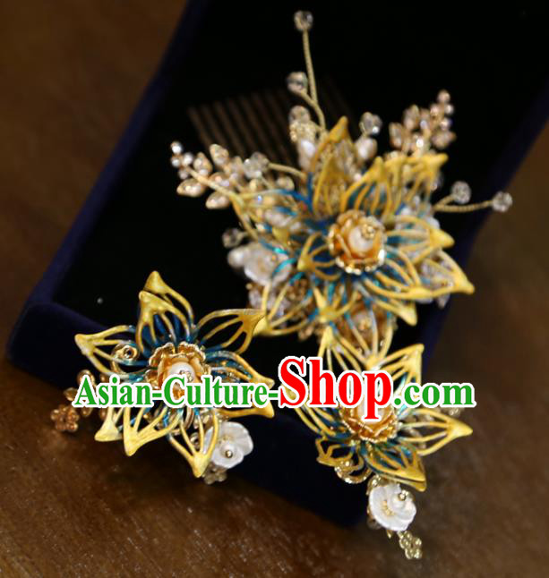 Chinese Classical Hairpins Hair Accessories Traditional Wedding Flowers Hair Combs Full Set Chinese Classical Hairpins Hair Accessories Traditional Wedding Flowers Hair Combs Full Set